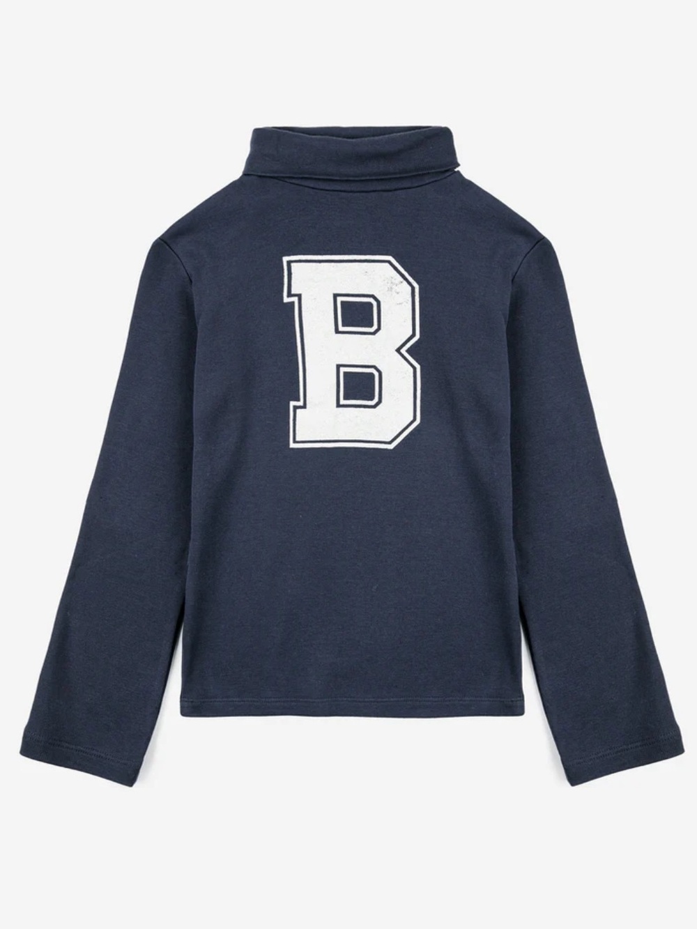 BOBO CHOSES Kids Navy Long-Sleeve Turtleneck Top with White 'B' Graphic